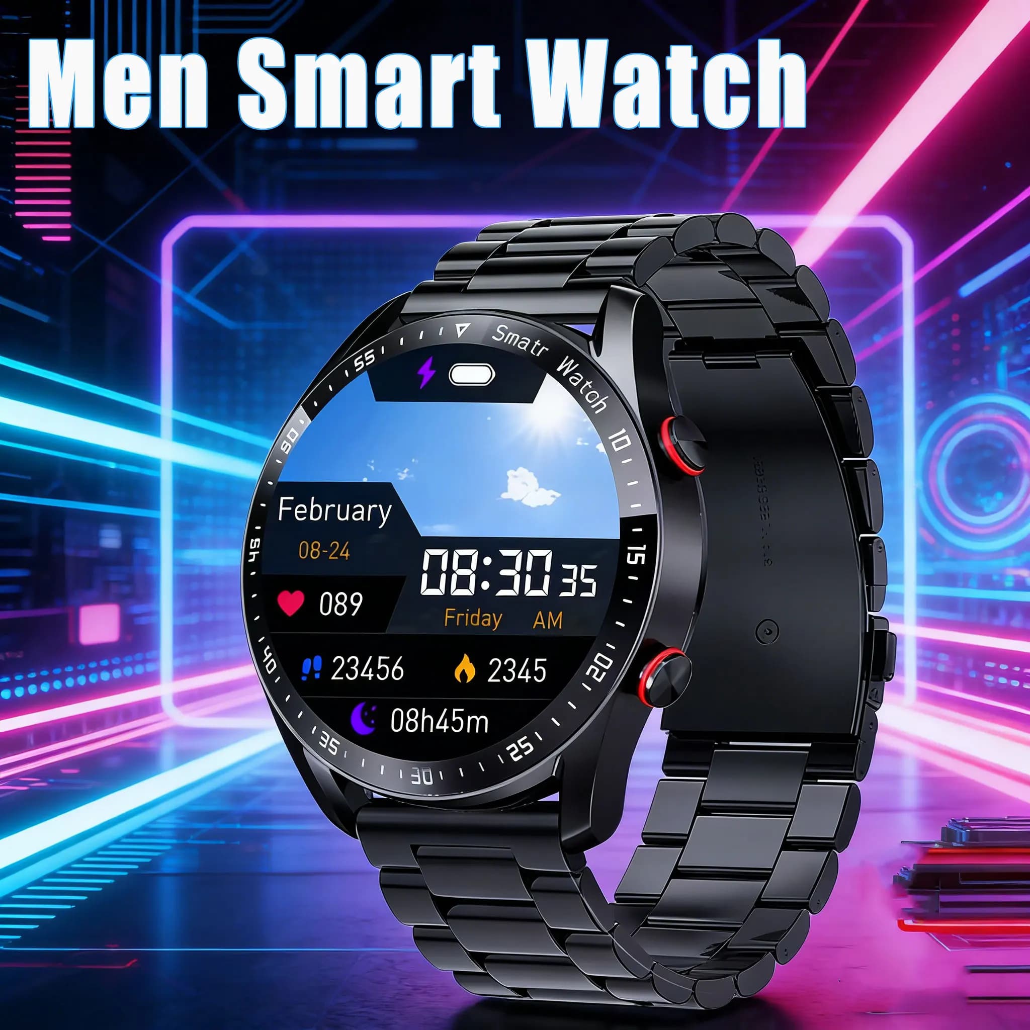 ECG+PPG Bluetooth Call Smart Watch Uomo Laser Health Blood Pressure Fitnes Orologi sportivi Uomo Sport Impermeabile Smartwatch+Box
