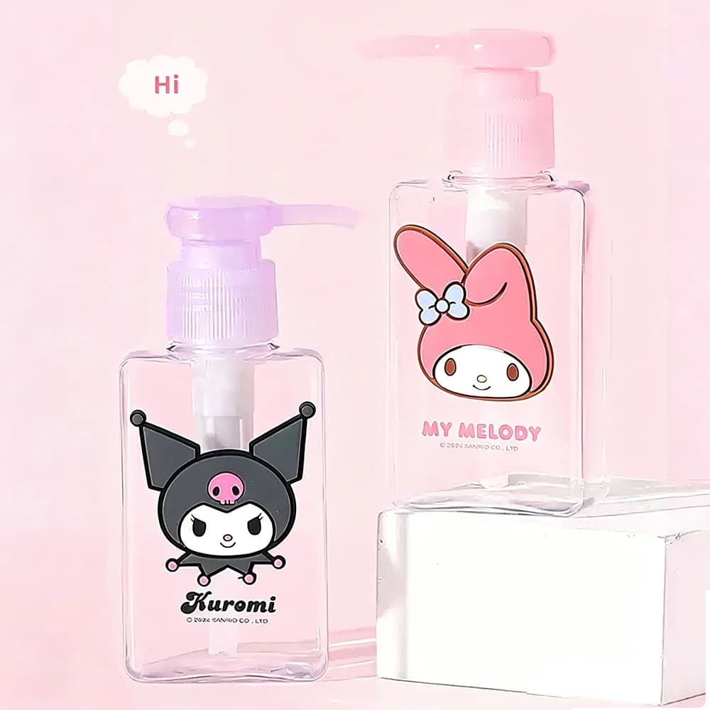 Flaconi in Plastica Portatili da 55/60/100ml per Detergente Viso Melody, Dispenser Ricaricabile per Lozione e Shampoo con Design Sanrio