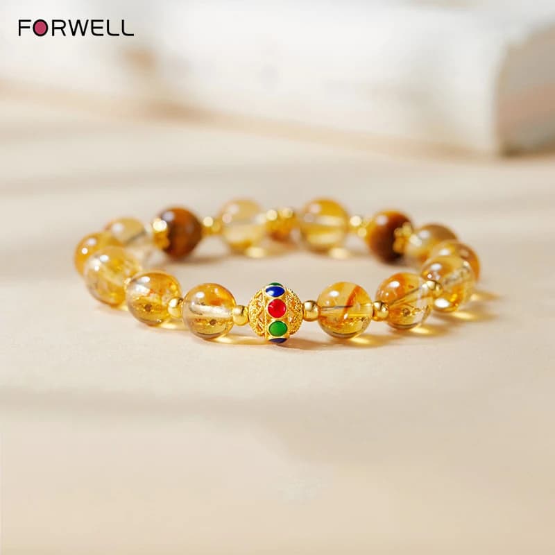 FORWELL Bracciale da donna Argento traforato Palla Quarzo giallo Occhio di tigre Gioielli premium per accessori alla moda