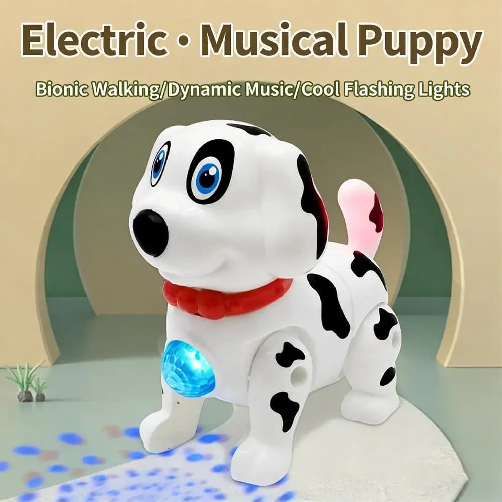 Giocattolo Elettronico Cane Dalmata - Cucciolo Interattivo che Cammina e Abbaia con Musica e Luci, Guinzaglio da Tirare per Bambini