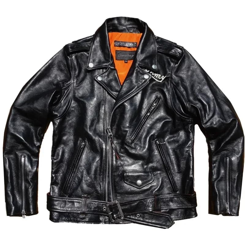 Giacca in pelle da moto da uomo in pelle di cavallo Slim Fit Classic Racer Style