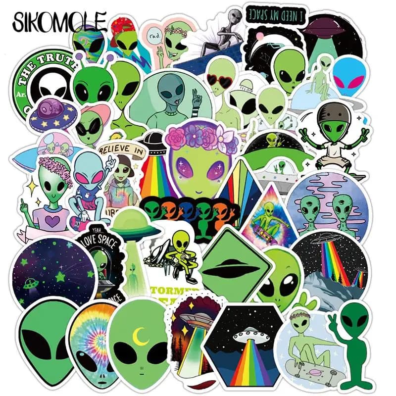 10/30/50PCS adesivi per lo spazio esterno Alien UFO astronauta adesivo verde giocattolo fai da te Laptop auto moto Notebook Kid Graffiti Sticker F5
