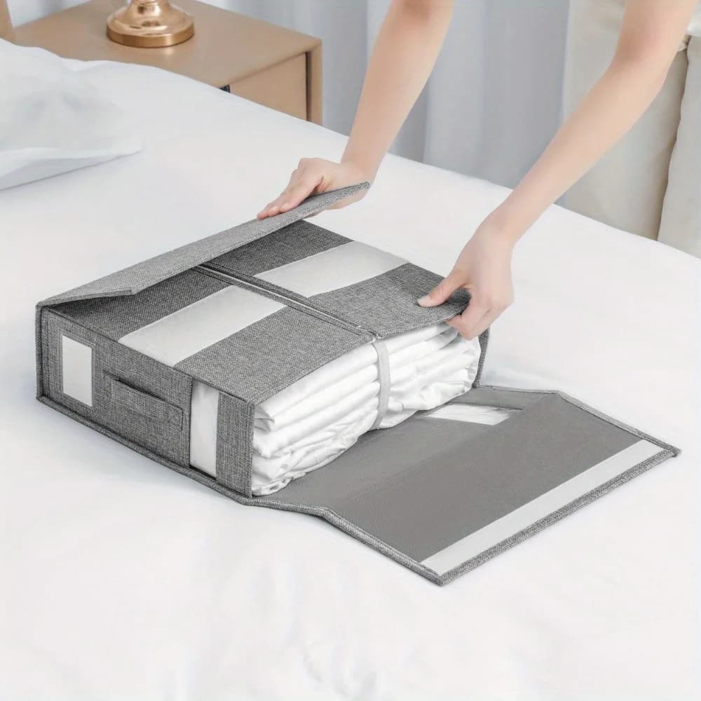 Set di 4 Contenitori per Biancheria da Letto in Stile Boho, Coperture Impermeabili con Coperchio Ribaltabile per Coperte, Piumoni, Lenzuola e Organizzazione Sotto il Letto