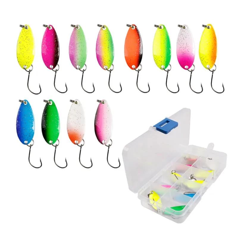 12 pcs/43 pcs Fishing spoon With sequins Recalling Set Trout Metal baits For trout Char And Persian With Box Equipment