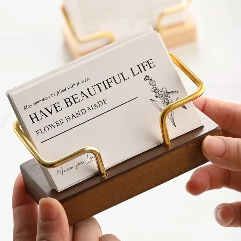 Wooden Business Card Holder Organizer Desktop Name Card Display Stand Table Memo Pad Cards Storage Shelf For Office Accessories