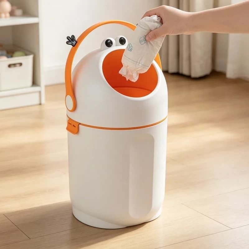 Cute Waste Bin Bathroom Litter Bins Large Capacity Anti Odor Diaper Trash Can Home Luxury Food Waste Wastebasket with Lid
