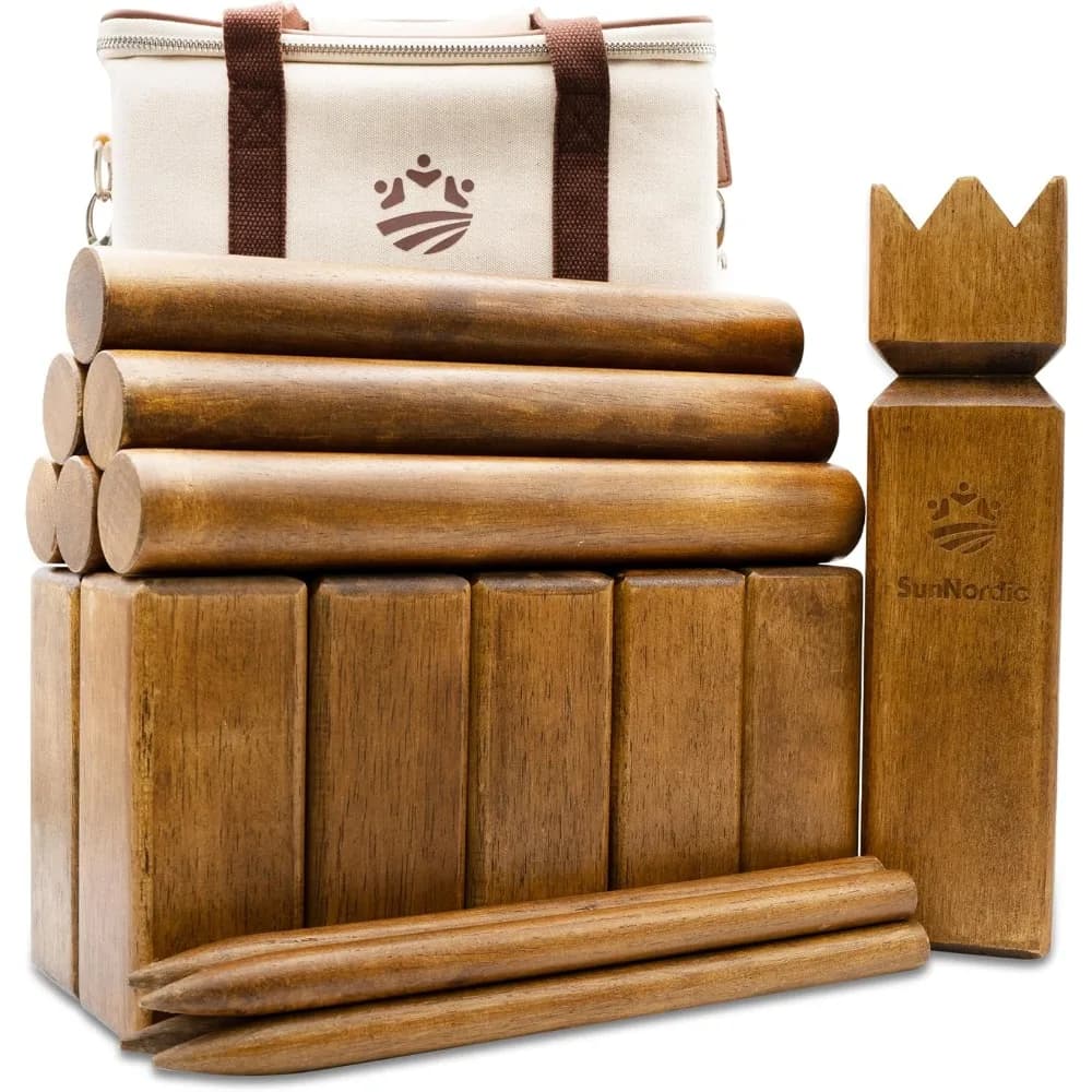 Set da gioco Kubb Yard, gioco di lancio all'aperto in legno di gomma da giardino con borsa per il trasporto in tela, gioco di scacchi all'aperto vichingo gigante