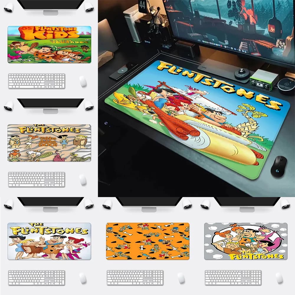 Tappetino per mouse Anime Flintstoness con stampa HD per computer, tappetino per mouse antiscivolo con bordo bloccabile, XXL 90x40 cm, tappetino per tastiera e scrivania PC