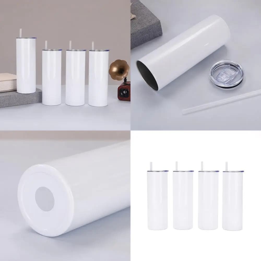 Una tazza dritta da 20 once Thermos bianco isolato sottovuoto a doppia parete in acciaio inossidabile 304 con tazza per auto con stampa a sublimazione di cannuccia