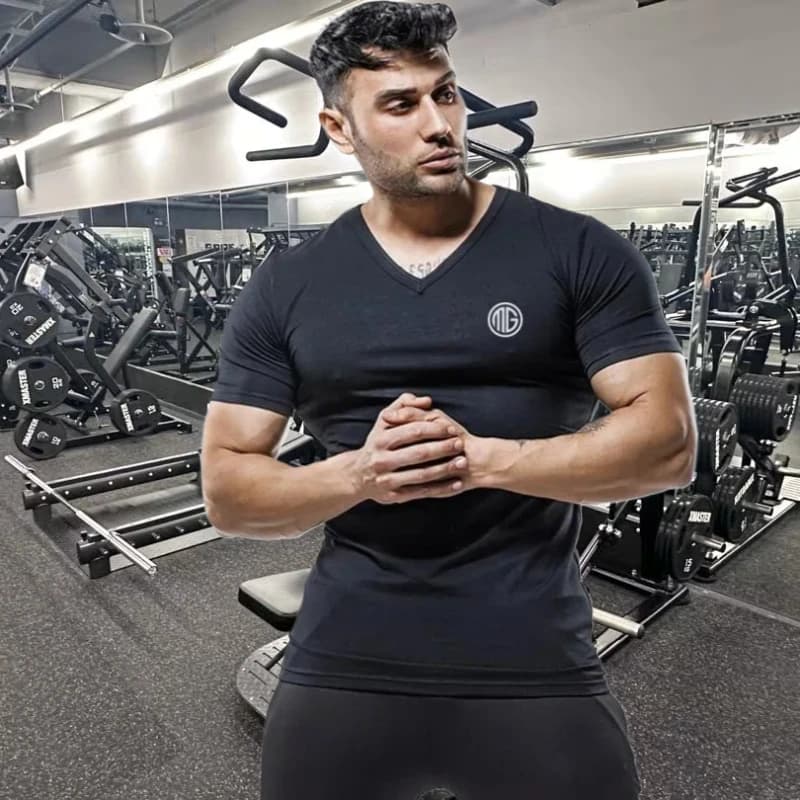 Abbigliamento estivo da uomo Camicia casual con scollo a V Manica corta T-shirt in cotone traspirante Maschile Palestra Bodybuilding Allenamento muscolare Tees Top