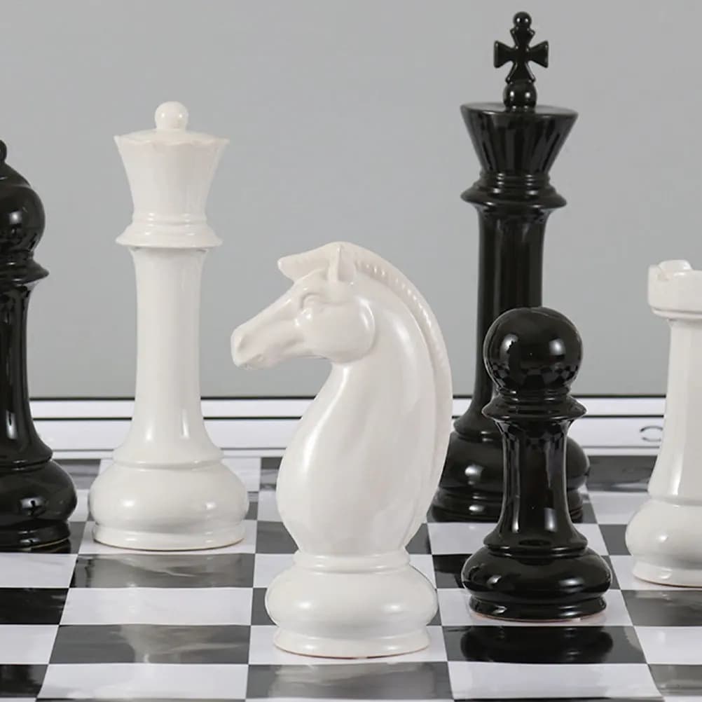 Set di 6 Pezzi Decorativi per Scacchi Internazionali in Ceramica Nera, Ornamenti Classici per Ufficio, Camera da Letto e Soggiorno