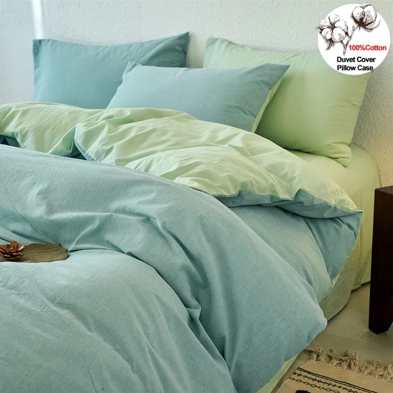 Set Copripiumino in Cotone Tinto in Filo 100% Lavato, Set Copripiumino e Federe Anti-piega, Facile Manutenzione, Set Biancheria da Letto