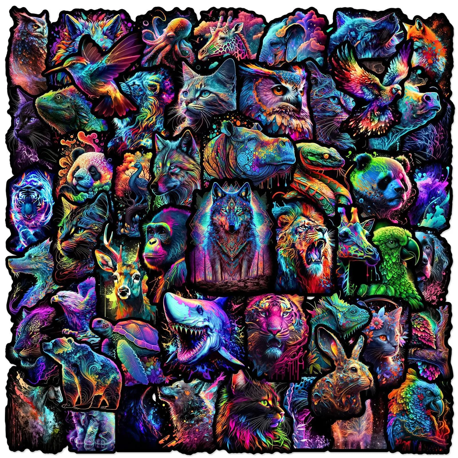 50 Pezzi Adesivi Divertenti di Animali Cartoon Scuri e Colorati per DIY, Scrapbook, Quaderni, Bottiglie, Bici, Telefoni, Bagagli, Auto, Giocattoli