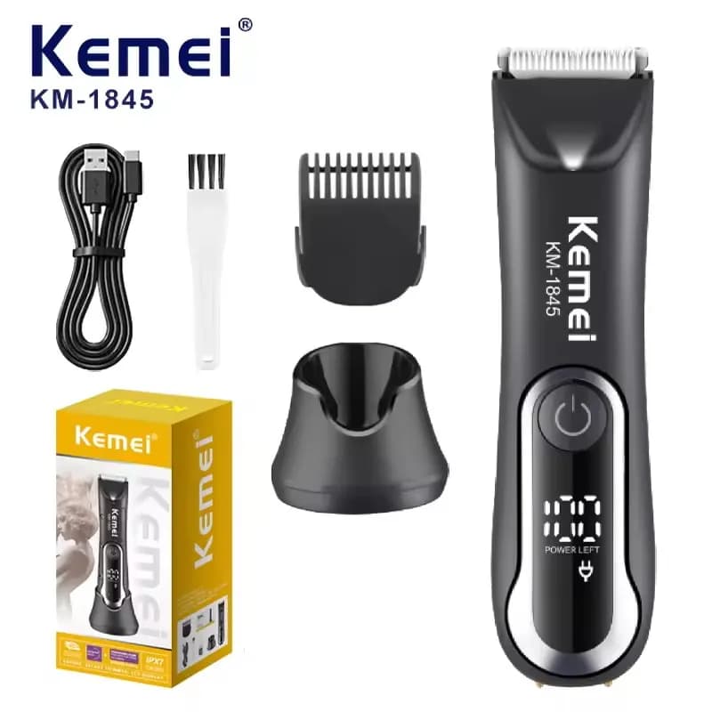 Kemei KM-1845 Groin Hair Trimmer Men Electric Clippers Waterproof Trimmer for Pubic Body Grooming Kit Razor Ceramic Blade