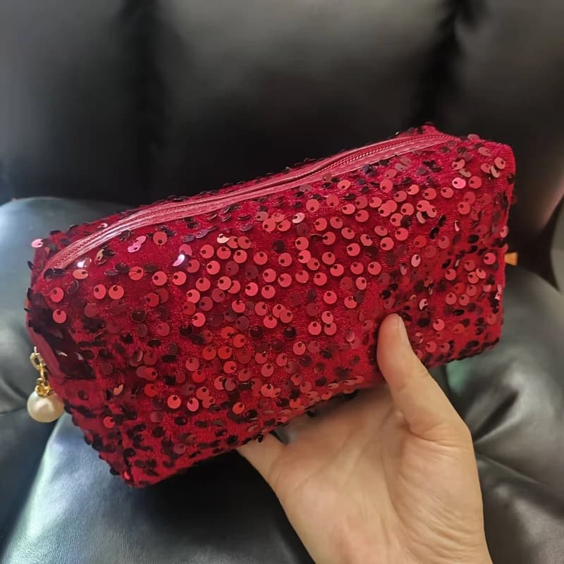 Fashion Shiny Sequin Cosmetic Bag Large Capacity Portable Makeup Bag Travel Zipper Pouch Women Toiletry Organizer Handbag