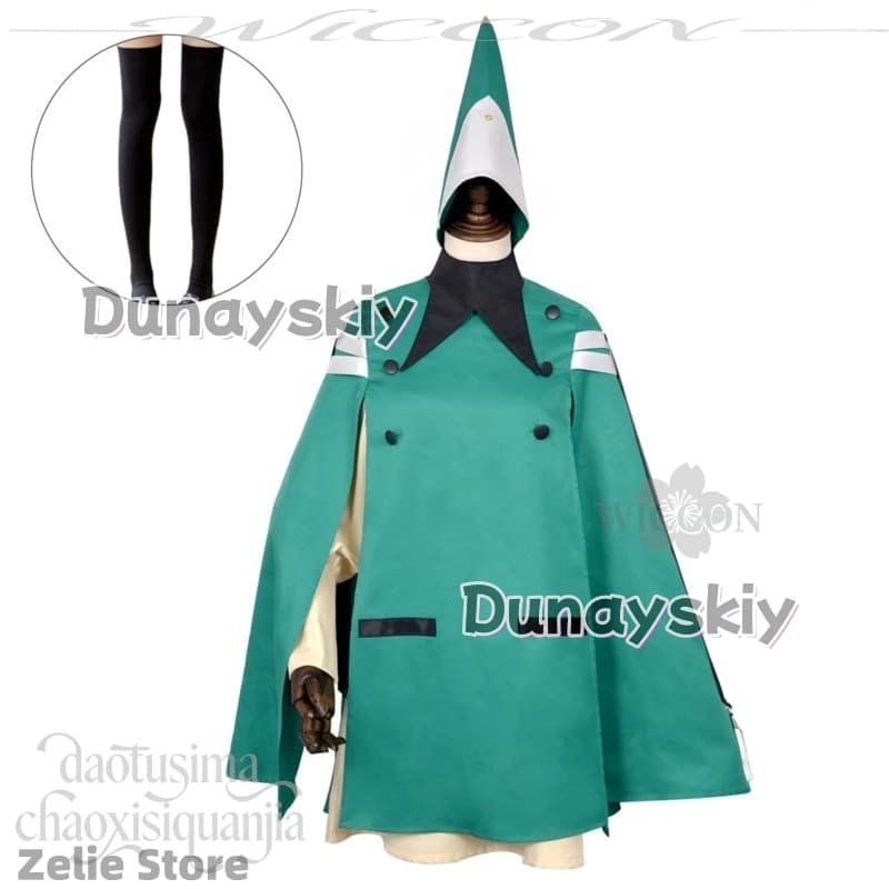 Cappello da strega Koko Cosplay Anime, uniforme da ragazza magica verde, abito magico, cappello, parrucche per feste di Halloween e Natale, giochi di ruolo