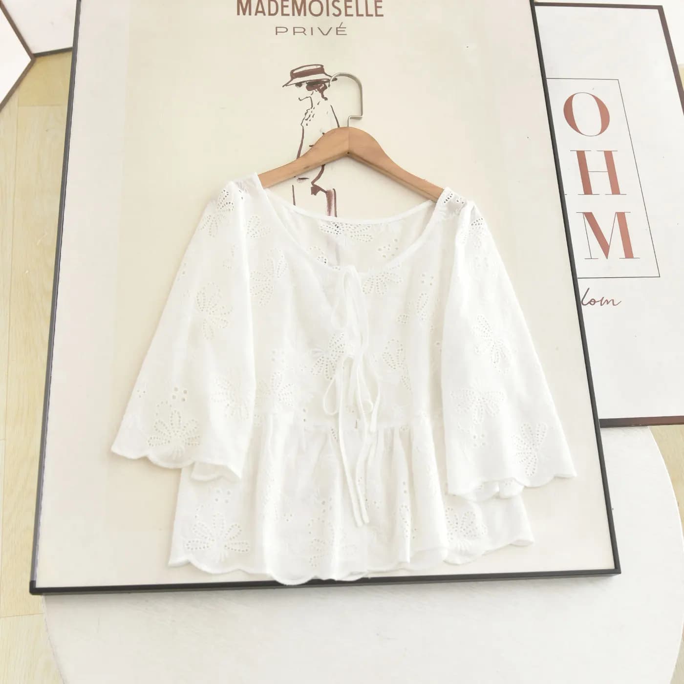 Slimming French Style Shirt Square Collar Doll Style Seven Quarter Sleeve Versatile Belted Summer Fashion Women's Blouse