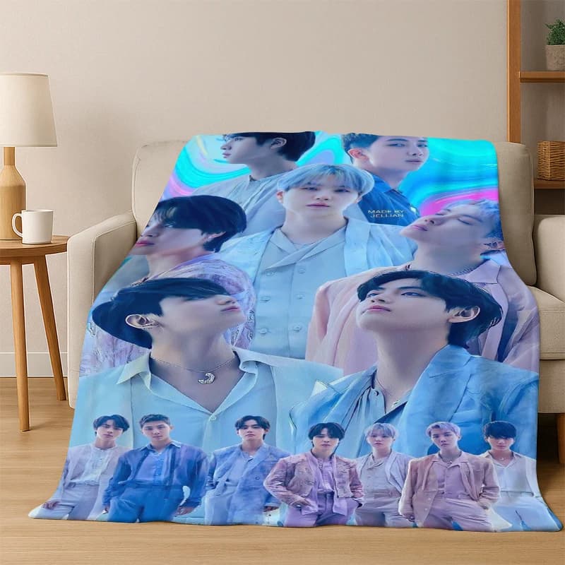 Coperta in Flanella Ultra Morbida B-BTS Kpop alla Moda, Coperta Calda e Accogliente per Divano, Letto, Camera da Letto, Soggiorno, Viaggio, Regalo