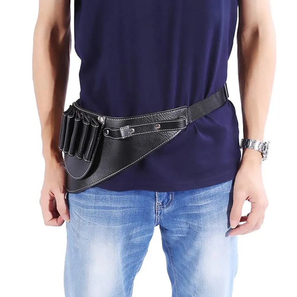 1 Pezzo Borsa da Cintura Alla Moda per Strumenti da Parrucchiere in PU, Custodia per Forbici da Barbiere con Scomparti Multipli, Porta Clip e Pettini, Tracolla