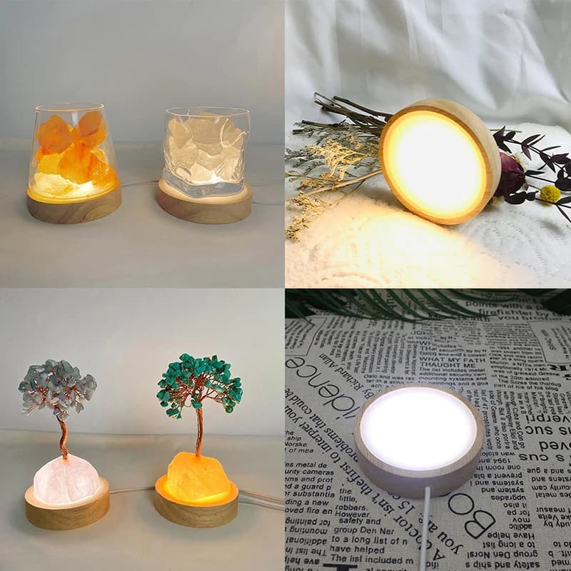 Base in legno per luce notturna a LED ricaricabile, rotonda, 80mm*20mm, con slot luminoso da 70mm, adatta