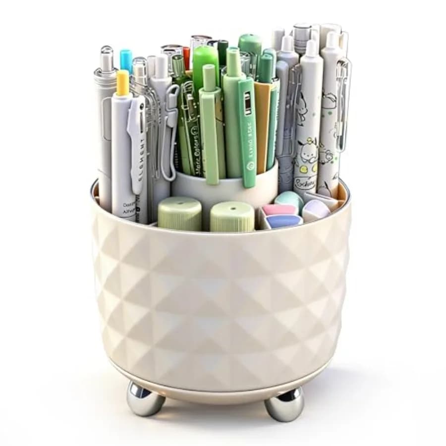 360° Rotating Pencil Holder for Desk, Makeup Brush Holder with 6 Slots, Desk Organizer for Writing Utensil, Office and School S