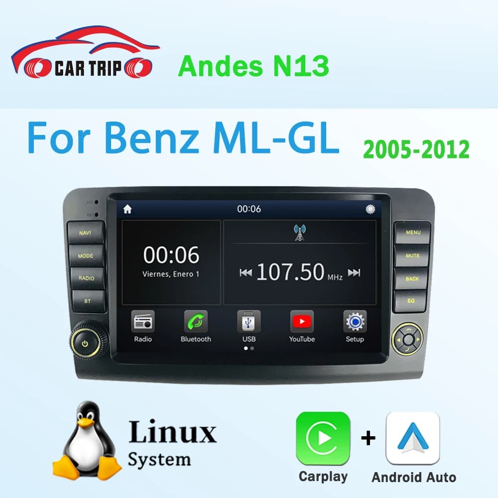 Autoradio da 9'' con Sistema Linux per Mercedes Benz ML GL ML280 W164 ML350 ML500 GL320 X164 GL350 GL450 con Android Auto e CarPlay