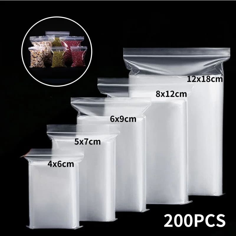 200/100PCS Bags With Zip Transparent Jewelry For Food Storage Bag Under Plastic Empty Addens Rechief Poly Bag Cooking Organization Package