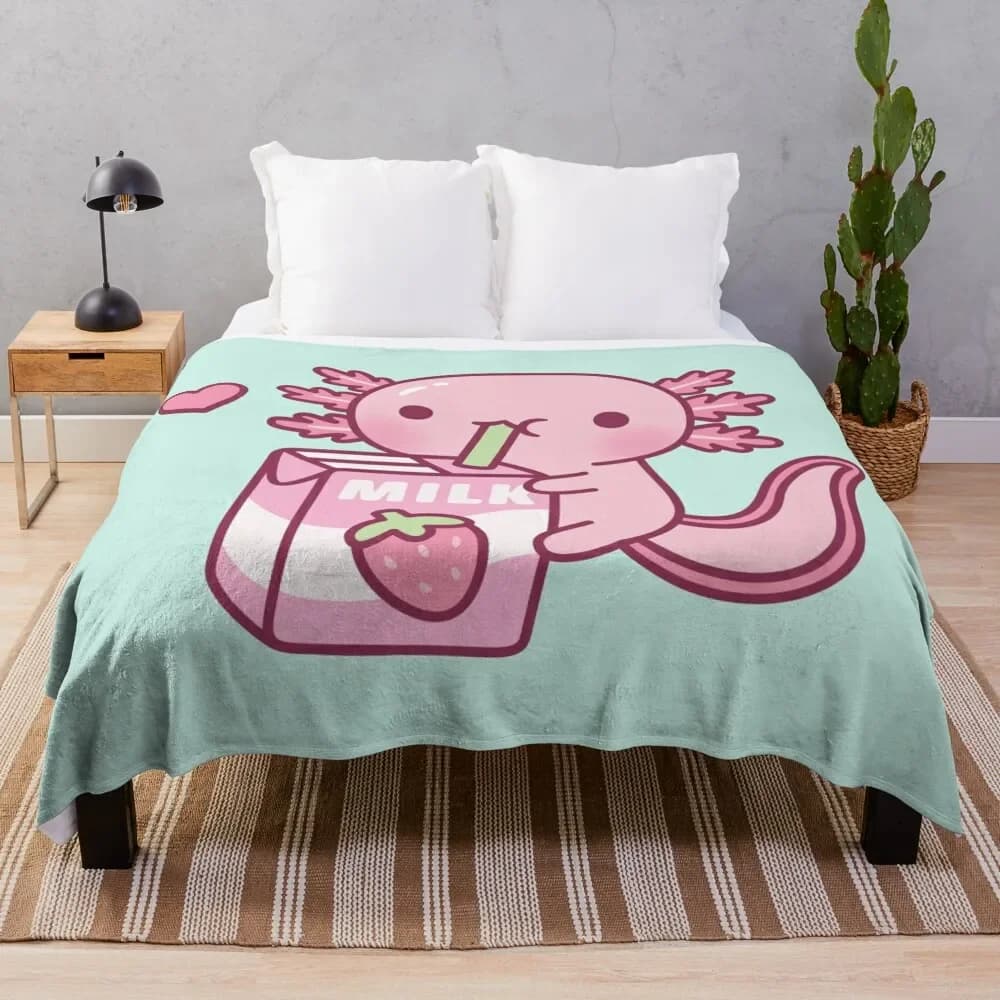 Coperta Axolotl cartone animato Simpatici animali selvatici Kawaii Coperta in flanella Leggera comoda calda per l'arredamento del divano letto