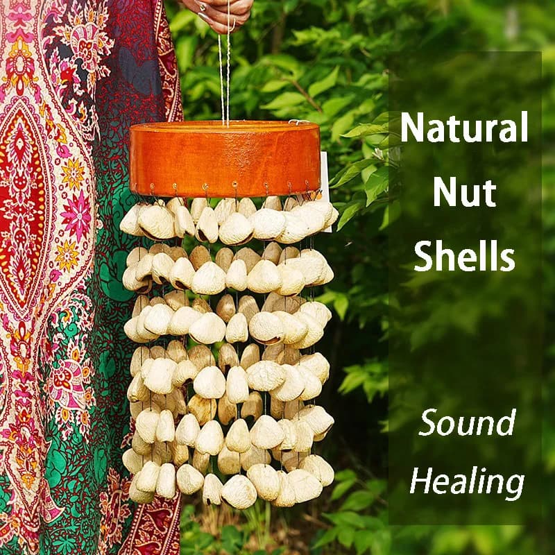 Natural Nut Shell Wind Chimes Outside Round Hand Bell Sound Healing Musical Bells Professional Meditation Accessories Decoration