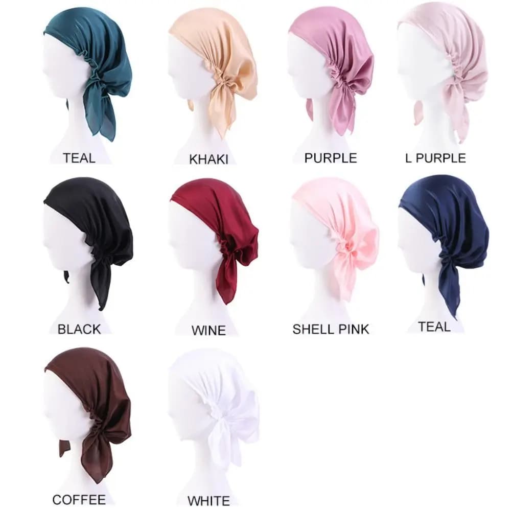 New Women Satin Night Cap Cancer Hats Long Tail Hair Bonnet Bowknot Sleep Hat Wrap Bandana Headwear Head Scarf Silk Chemo Caps