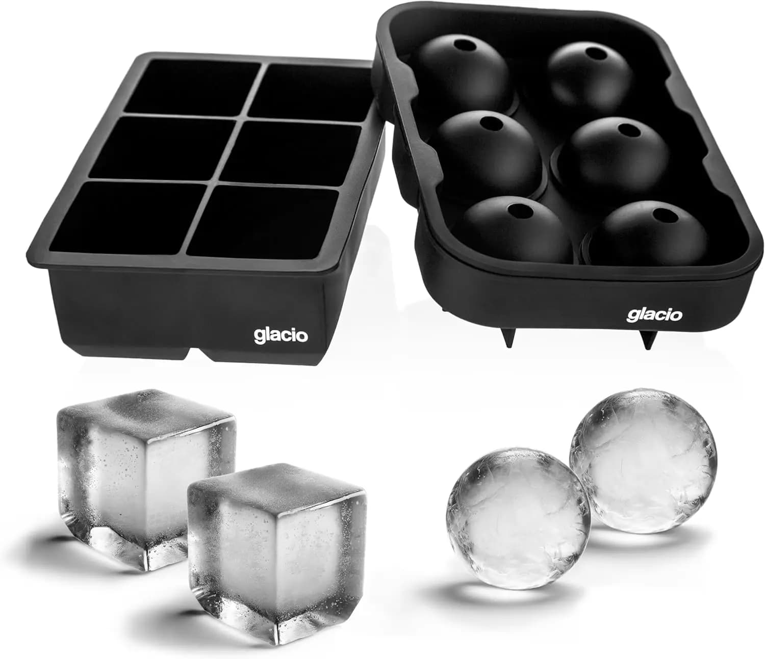 Set di 2 Grandi Stampi in Silicone per Cubetti di Ghiaccio - Stampi Quadrati e Sferici da 2 Pollici con Coperchi per Whisky, Cocktail e Bourbon