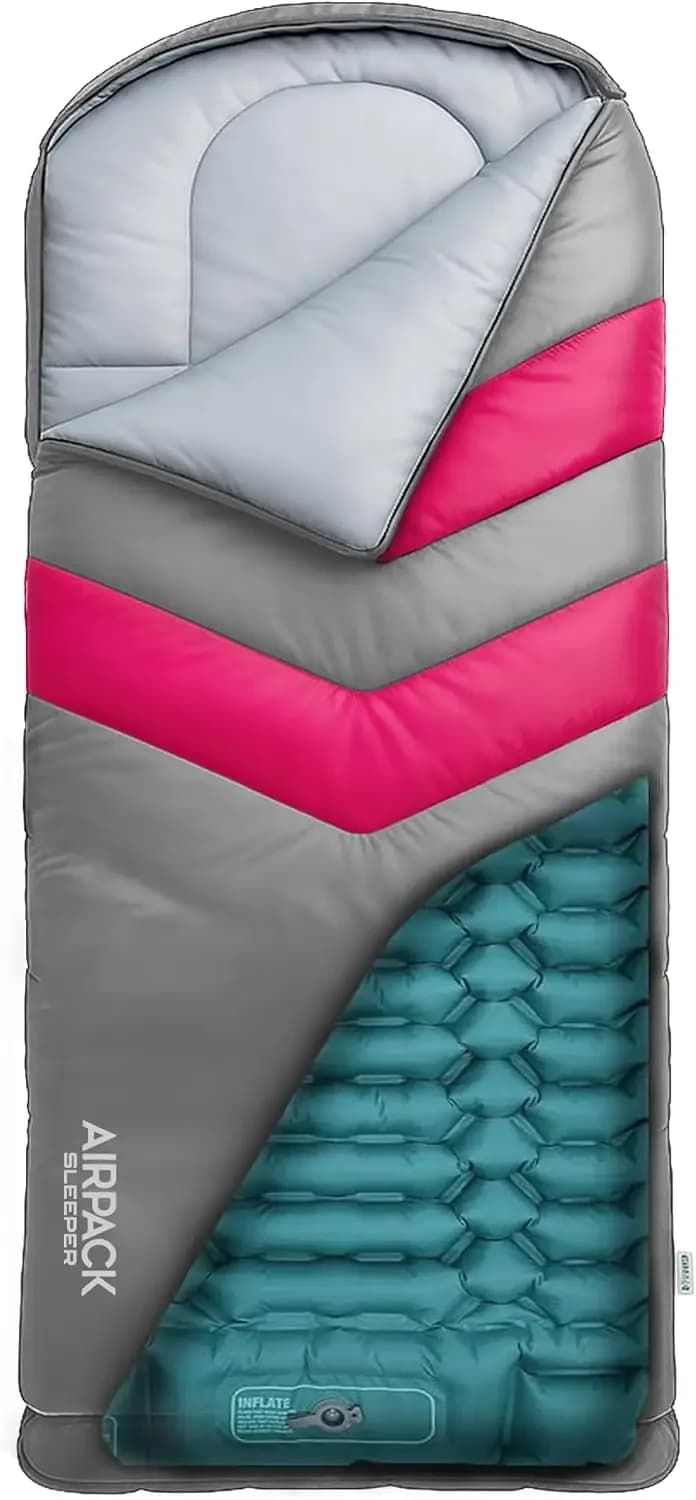 Kids Sleeping Bag with Built-in Pad and Foot Pump (Fits Up to 4'6") All-in-One Inflatable Mattress for Sleepovers, Camping