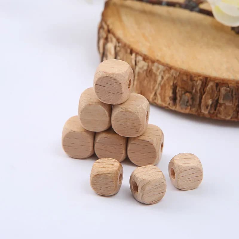 200 pz Cubo di Legno Perline Quadrate 10mm 12mm Legno di Faggio Naturale Perline Del Distanziatore Per Il Bambino Bambini Giocattoli Creazione di Gioielli Collana FAI DA TE