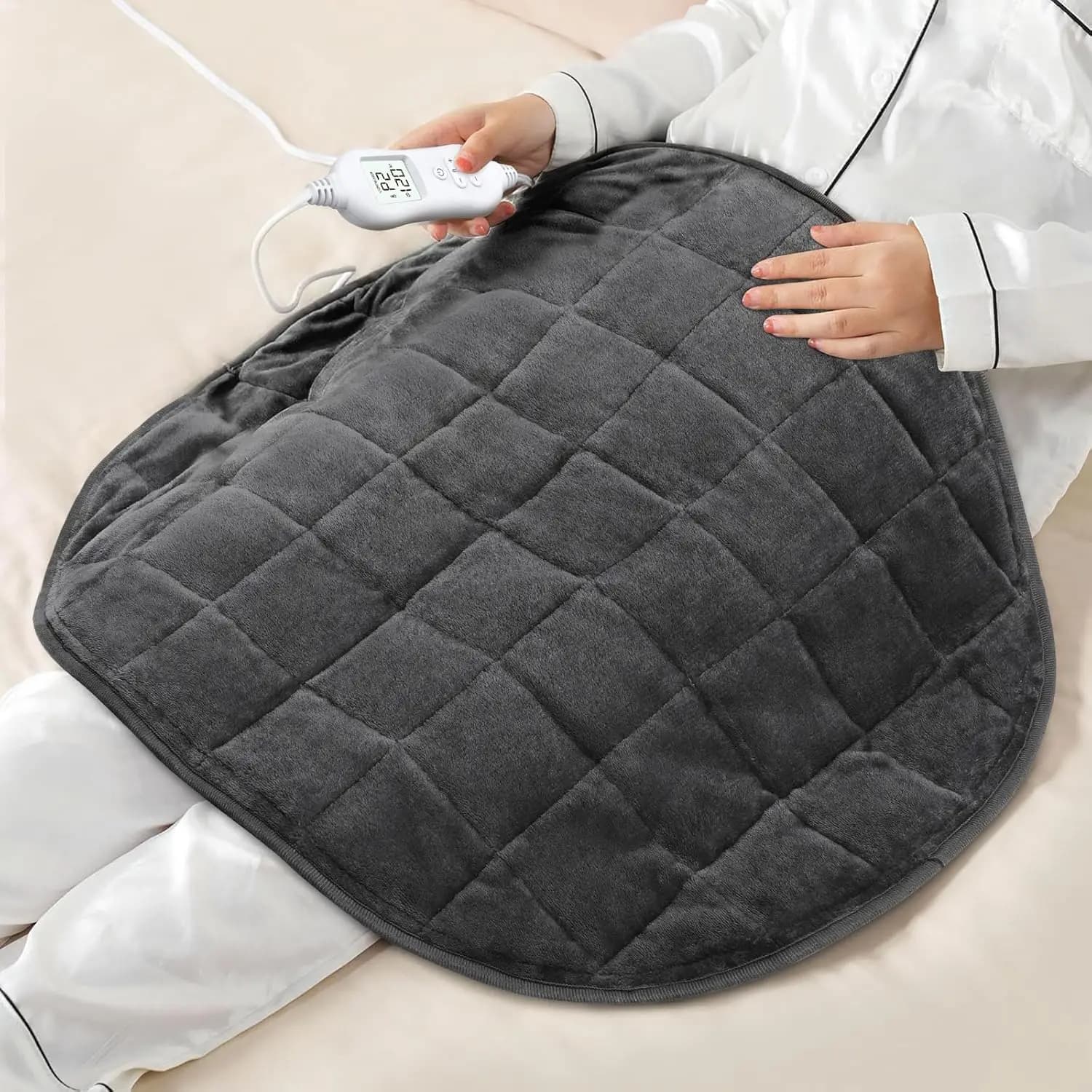 Cuscino riscaldante ponderato da 5 libbre, piccola coperta elettrica riscaldata con 6 impostazioni di calore, timer e spegnimento automatico, sollievo per dolori mestruali, dolori alla schiena, zona addominale, lavabile in lavatrice, 29x24 pollici, grigio