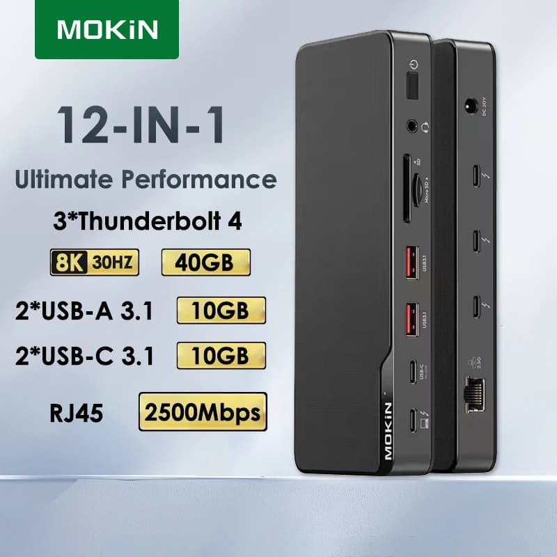 Docking Station per laptop MOKiN Thunderbolt 4 40Gbps con lettore di schede SD/MicroSD USB 3.1 Dock RJ45 per MacBook Pro Air USB C Hub