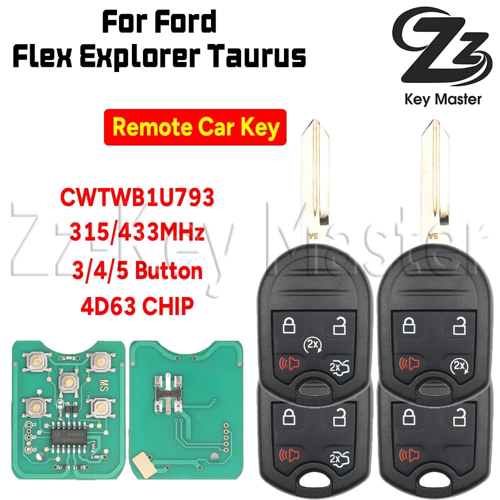 Telecomando Auto Zz Key Master CWTWB1U793 con Chip 4D63, 315/433MHz, 3/4/5 Pulsanti per Ford Edge, Expedition, Mustang, Explorer, Ranger, Windstar