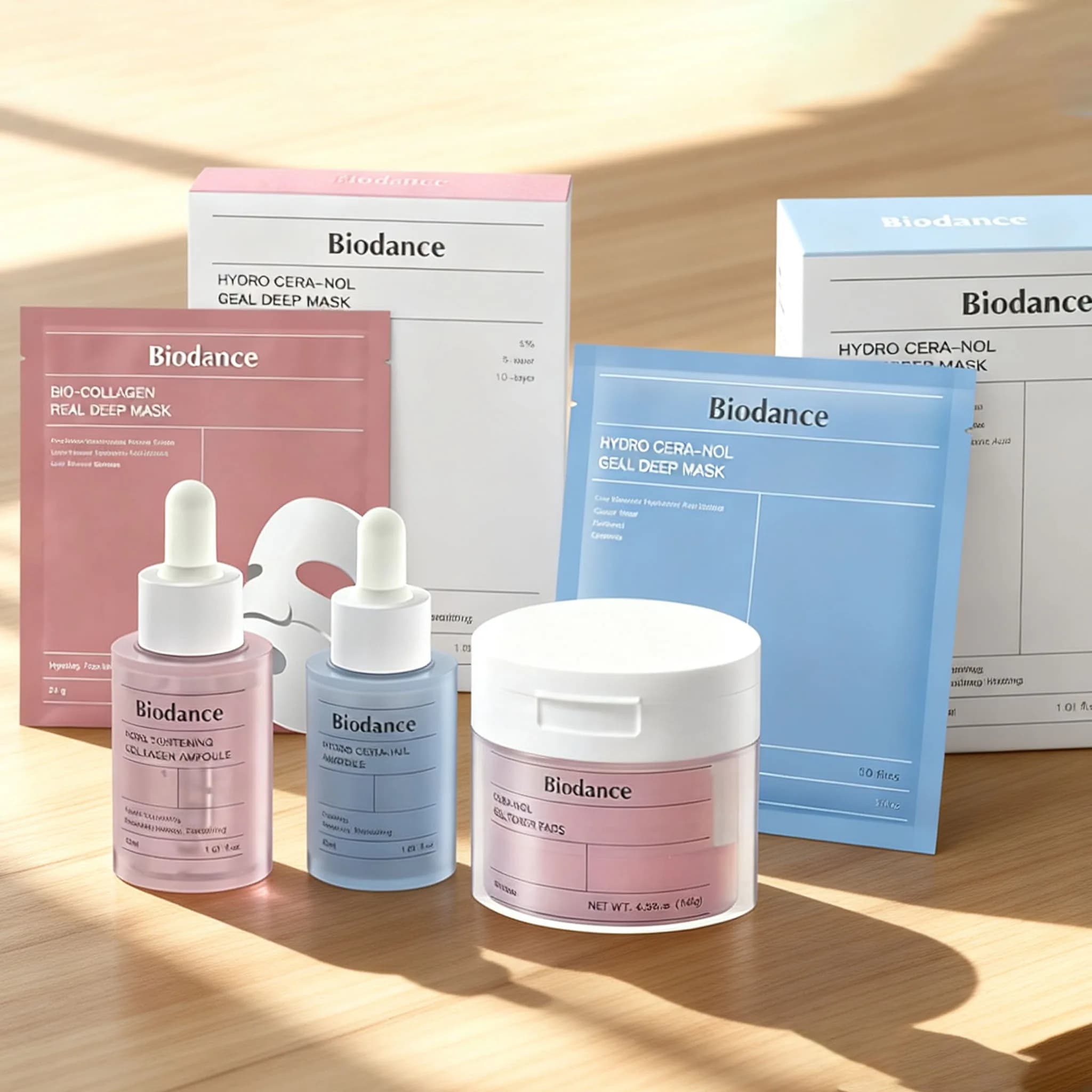 Maschera Viso al Collagene Biodance + Dischetti Tonificanti Idratanti + Siero Peptidico Riparatore Lenitivo per Linee Sottili - Cura della Pelle