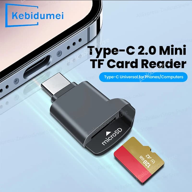KEBIDUMEI Mini lettore di schede TF tipo C 2.0, memoria esterna dal design allungabile, adatto per la lettura di schede TF con iPhone USB-C 2.0 Memory Stick