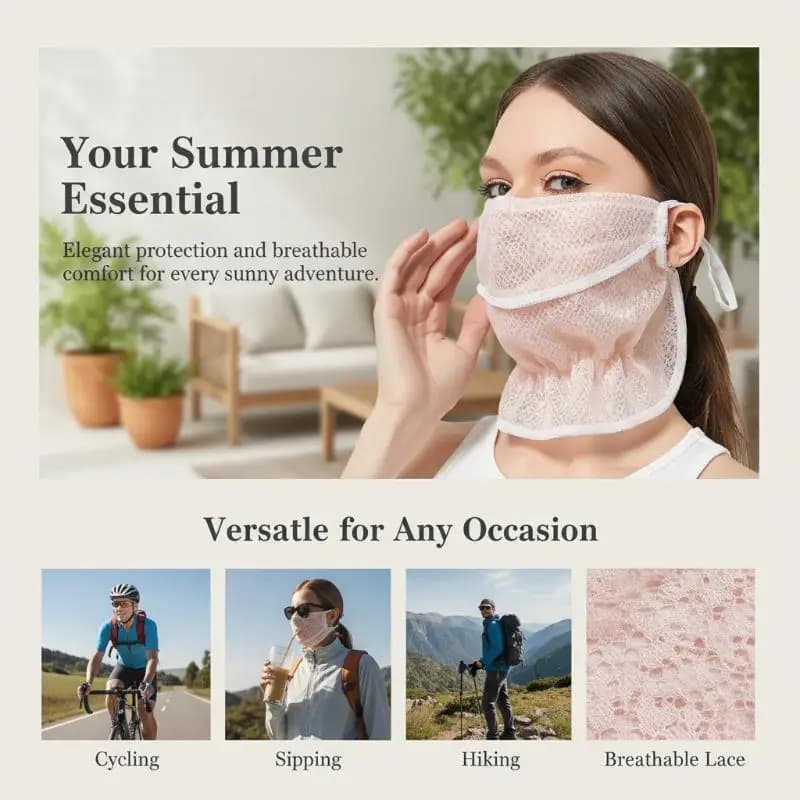 Portable Durable Trend Neck Protection Lace Face Cover Summer Fashion High Quality Breathable Dustproof Sunscreen Mask