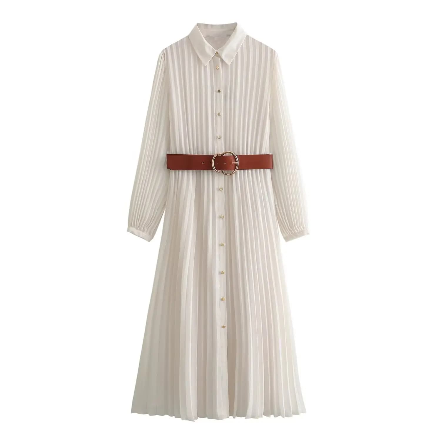 New Summer Products 2025 Women's Clothing Shirt Fashionable Tempered French Dress Plissetta With White Long Belt High Band
