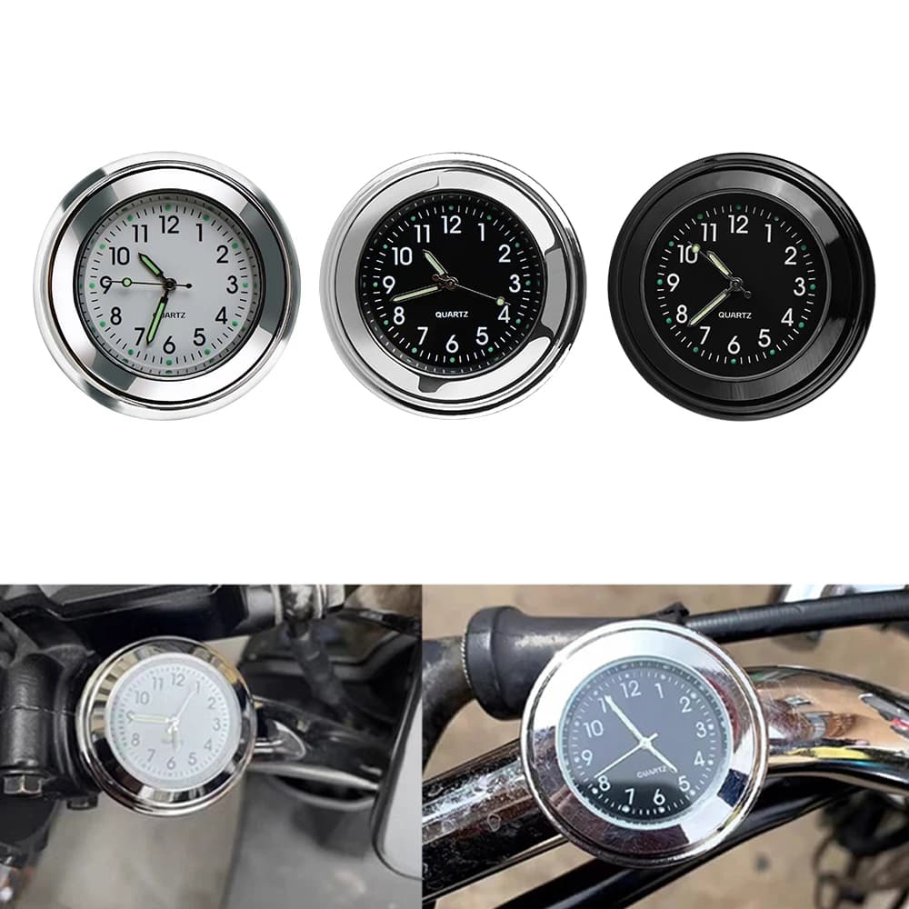 Universal Luminous Clock 22-25mm Motorcycle Watch Waterproof Thermometer Temp Gauge Motorcycle Handlebar Mount Clock