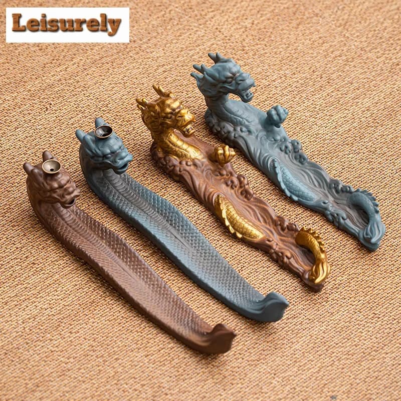 Chinese Dargon Mountain Backflow Incense Burner Incense Stick Holder Aromatherapy Gilding Pottery Censer Zen Yoga Decor Crafts