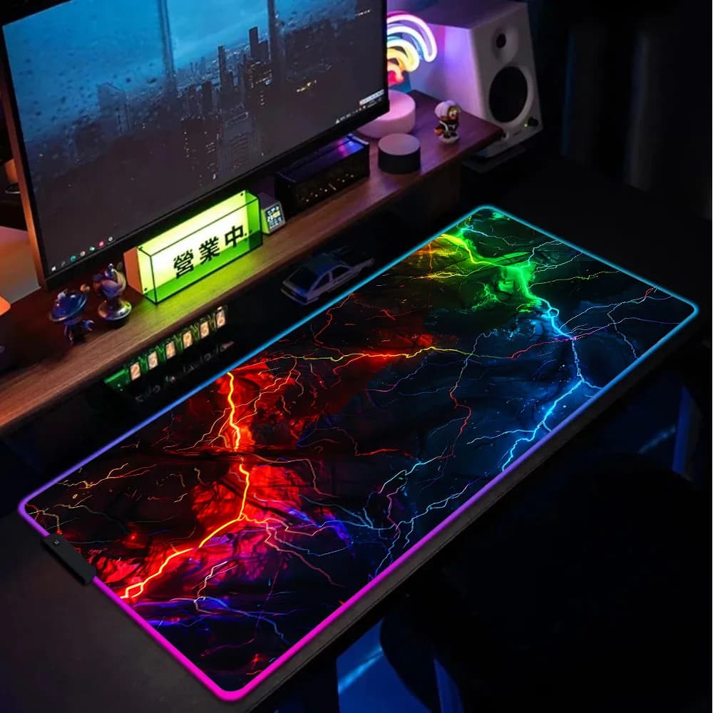 Tappetino per Mouse da Gaming XXL RGB con Effetto Tempesta Energetica e Illuminazione Multicolore, Tappetino LED per Scrivania