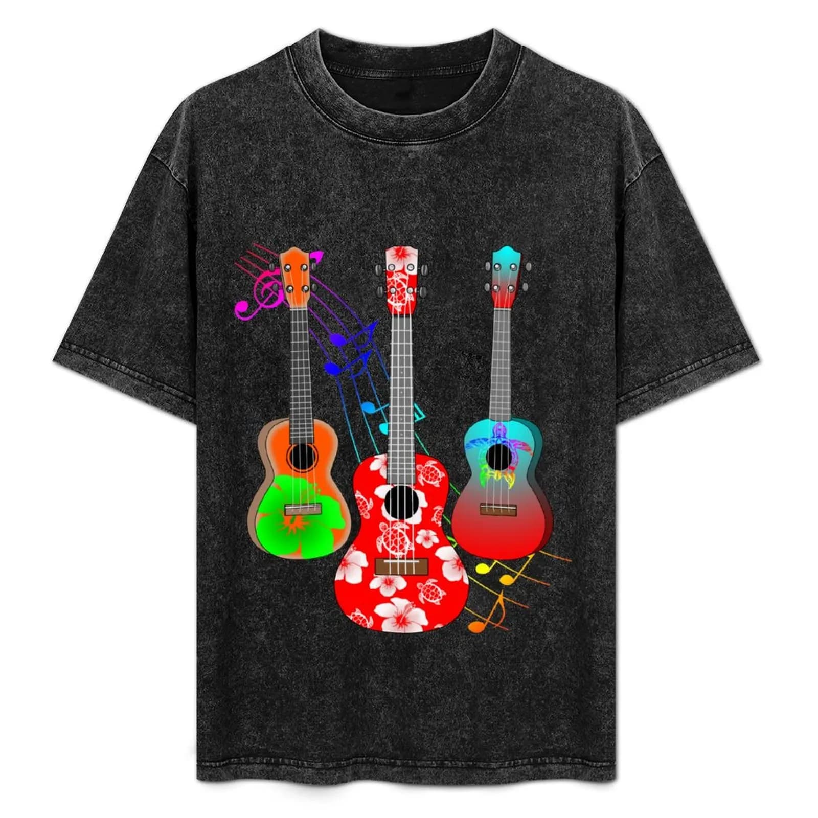 T-shirt Three Tropical Music Ukuleles, maglietta casual alla moda estiva