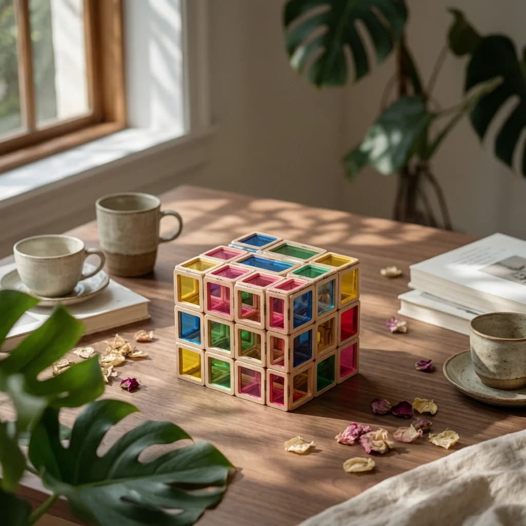 Acrylic Wooden Building Block Set Burr-free Rainbow Sensory Blocks for Kids Fine Motor Skill Development