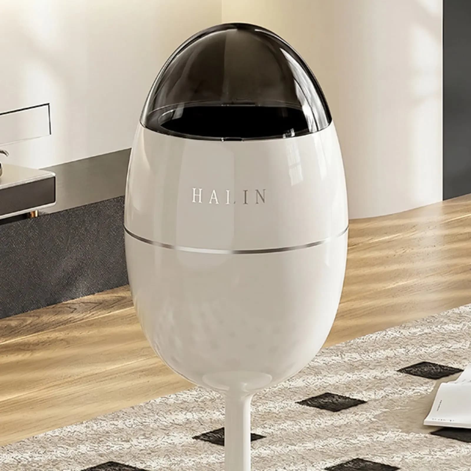 Oval Shaped Trash Can Large Capacity Lidded Floor Trash Bin Waste Basket Compact Size Home Storage Reusable for Living Room