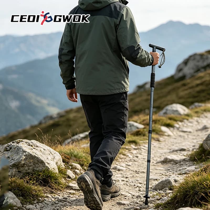 CEOI GWOK Aluminum Trekking Pole Foldable T Grip Walking Stick Multi Function Hiking Climbing Equipment Outdoor Mountain Walking