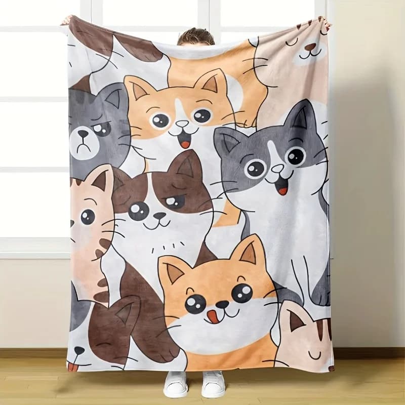 Tiger-spotted cat face pattern Flannel printed blanket suitable for all seasons suitable for living room office sofa and travel