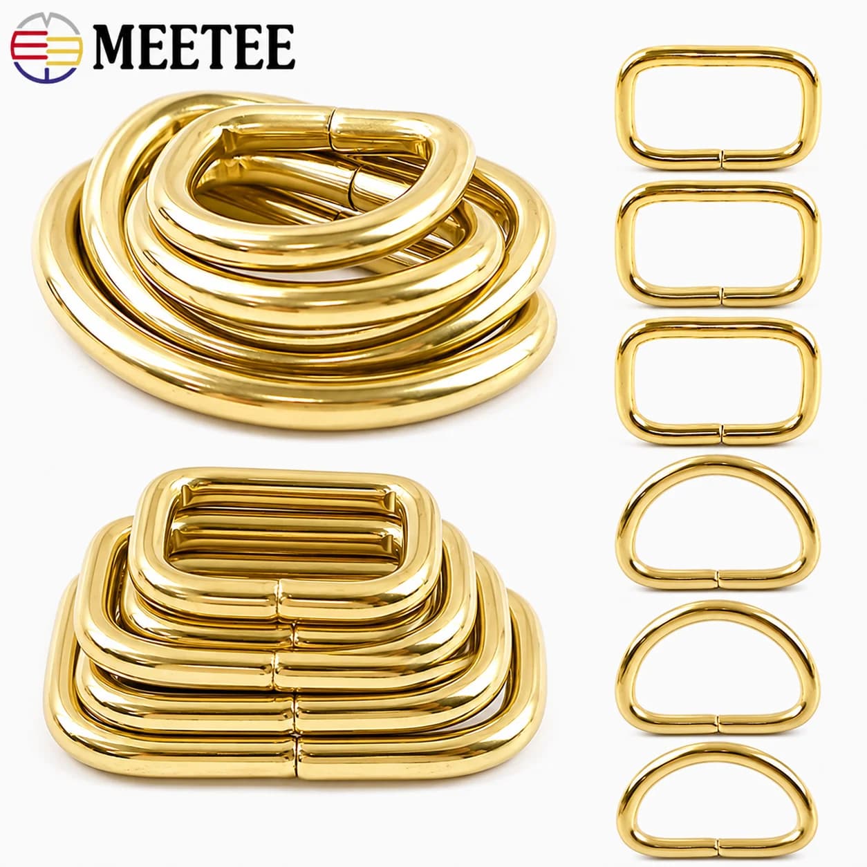 2/5/10 Pz 10-38mm Ottone Solido Non Saldato D Anelli Borsa Quadrata Fibbia Borsa Cinghia Chiusura Tessitura Guinzaglio per cani Regolatore Loop Hardware