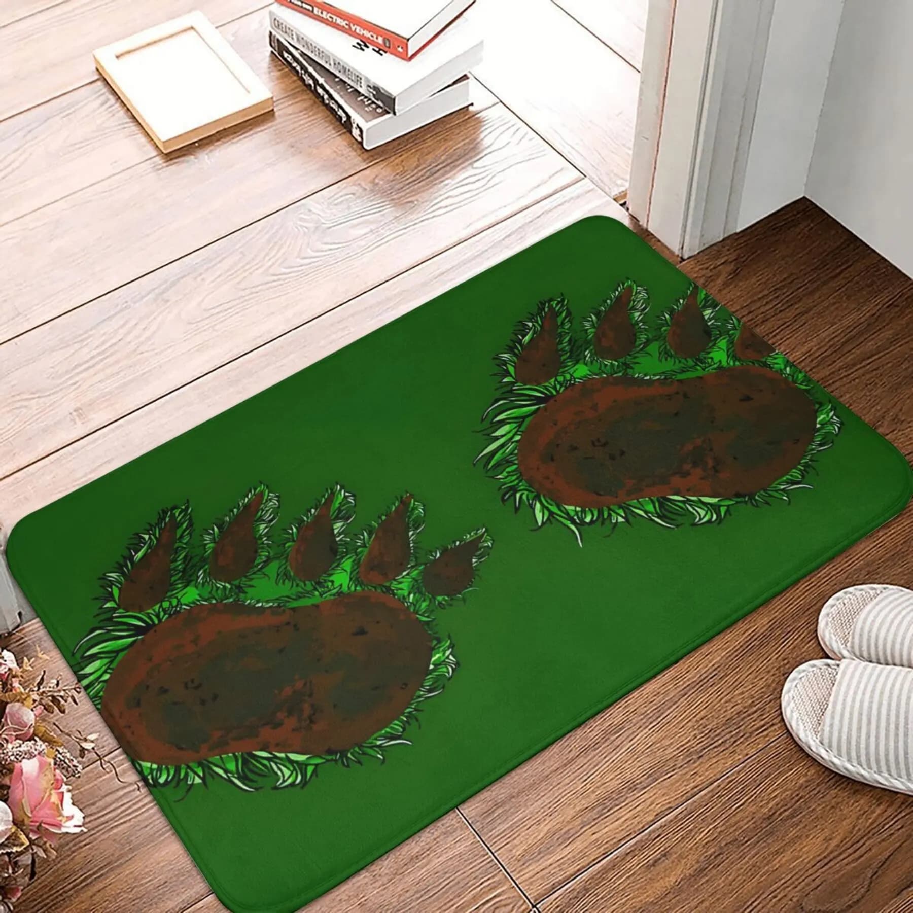 Tappetino d'Ingresso con Impronta di Zampa di Cane per Amanti degli Animali, Impermeabile, Verde, Decorazione per la Casa, Regalo